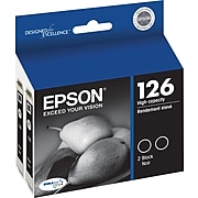 Epson T126 Black High Yield Ink Cartridge, 2/Pack (T126120-D2)