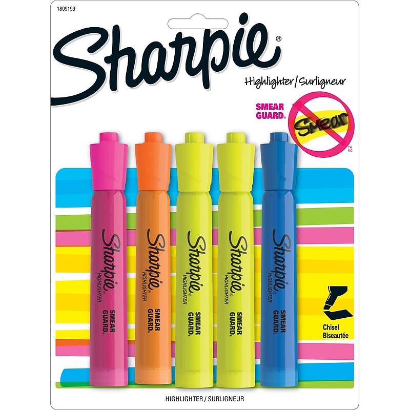 Sharpie Tank Highlighter, Chisel Tip, Assorted, 5/Pack (1809199) image 1