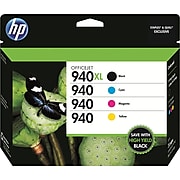 HP 940XL/940 Black High Yield and Cyan/Magenta/Yellow Standard Yield Ink Cartridge, 4/Pack (CZ143FN#140)