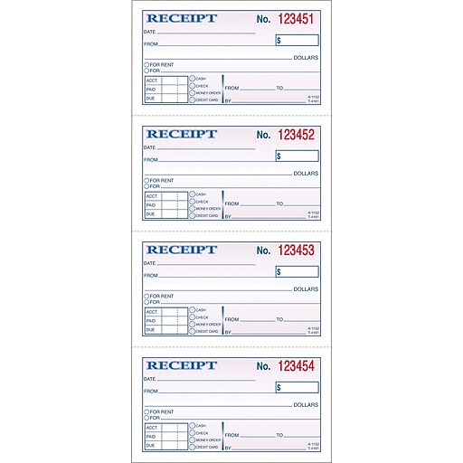 Adams® Carbonless Money/Rent Receipt Books, 51/4" x 11", 2 Part Staples