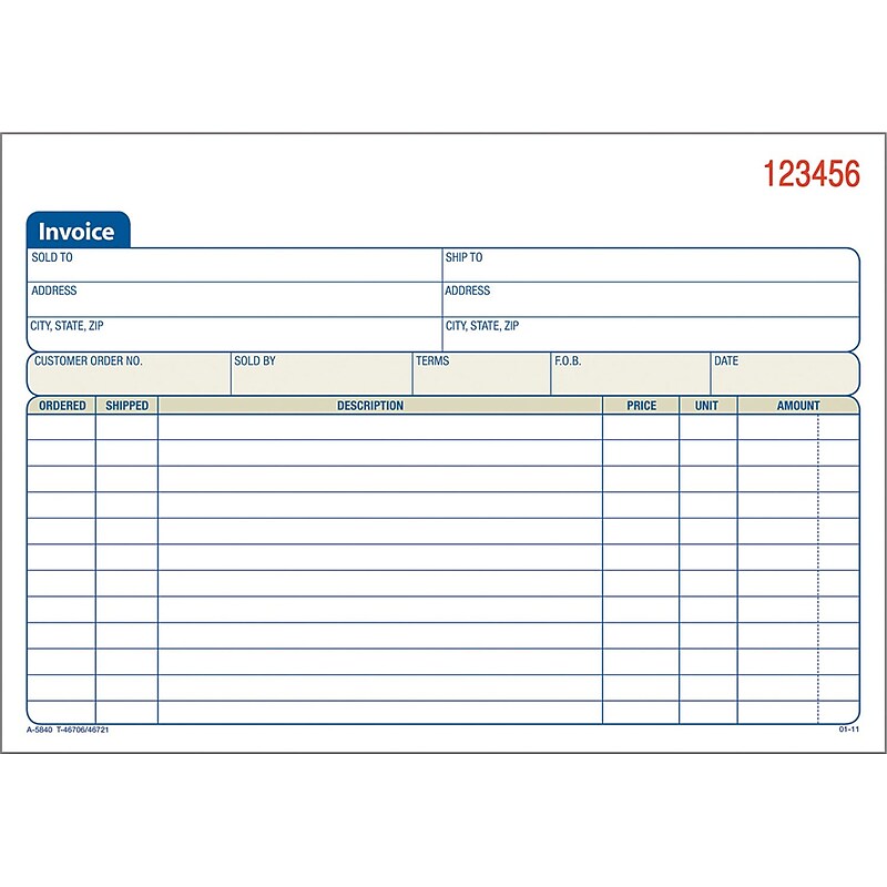 Adams 2-Part Carbonless Invoices, 5.5625" x 8.4375", 50 Sets/Book (DC5840) image 1