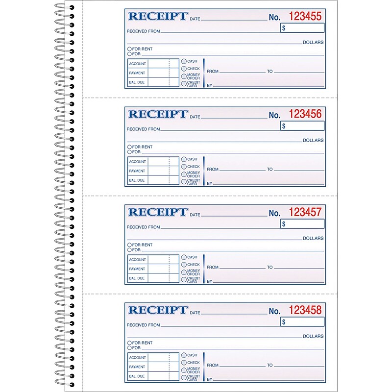 Adams® Carbonless Receipt Book, 3" x 8", 2-Part, 200 Sets/Book (SC1182) image 1