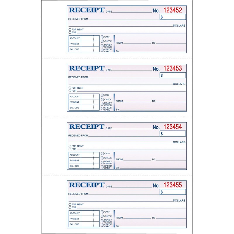 Adams 3-Part Carbonless Receipt Book, 10.88" x 7.63", 100 Sets/Book (TC1182) image 1