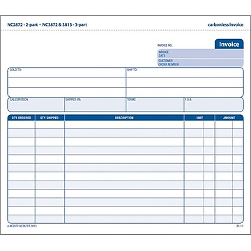 Adams 2-Part Carbonless Invoices, 8-1/2" x 7-7/16", 50 Sets/Book (NC2872-50)