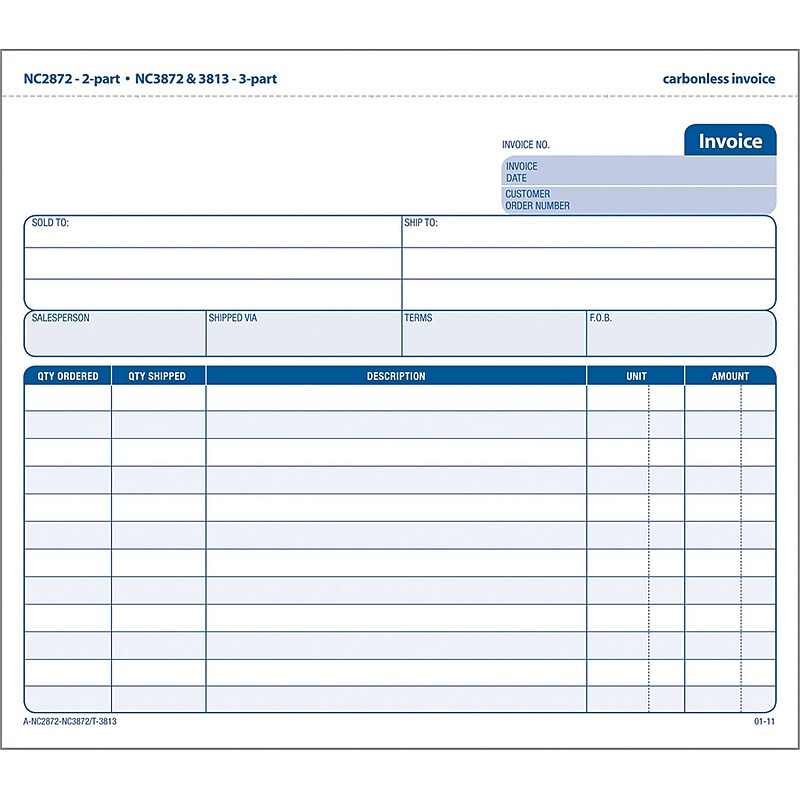 Adams 2-Part Carbonless Invoices, 8-1/2" x 7-7/16", 50 Sets/Book (NC2872-50) image 1