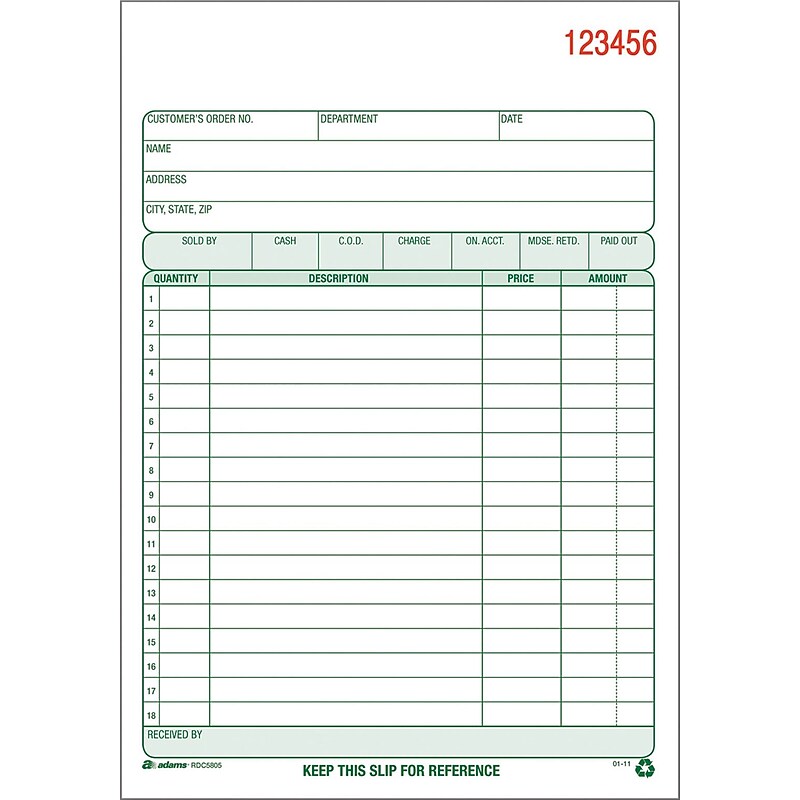 Adams 2-Part Carbonless Sales Orders, 8.44" x 5.56", 50 Sets/Book (RDC5805) image 1