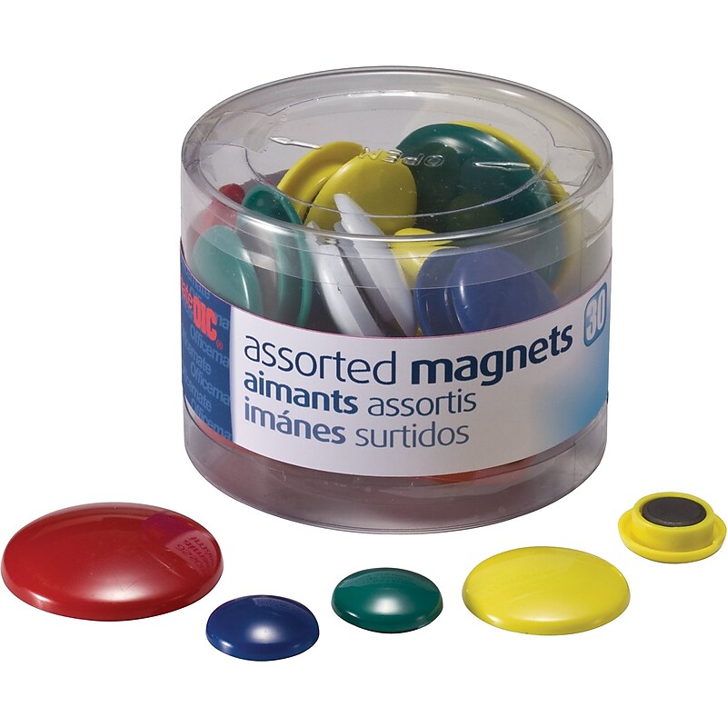 OIC Magnets For Metal Presentation Board/File Cabinets, Assorted Colors, 30/Pk image 1