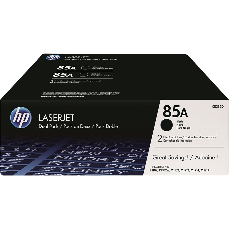 HP 85A Black Standard Yield Toner Cartridge, 2/Pack (CE285D) image 1