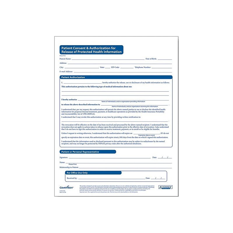 ComplyRight HIPAA Patient Consent and Authorization Form (A1350) image 1