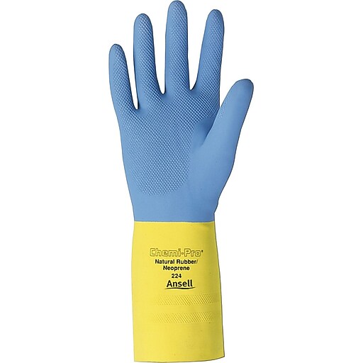 Ansell® Chemi Pro® Gloves, Natural Rubber Latex/Neoprene, XLarge, Yellow/Blue, 12 Pairs at Staples