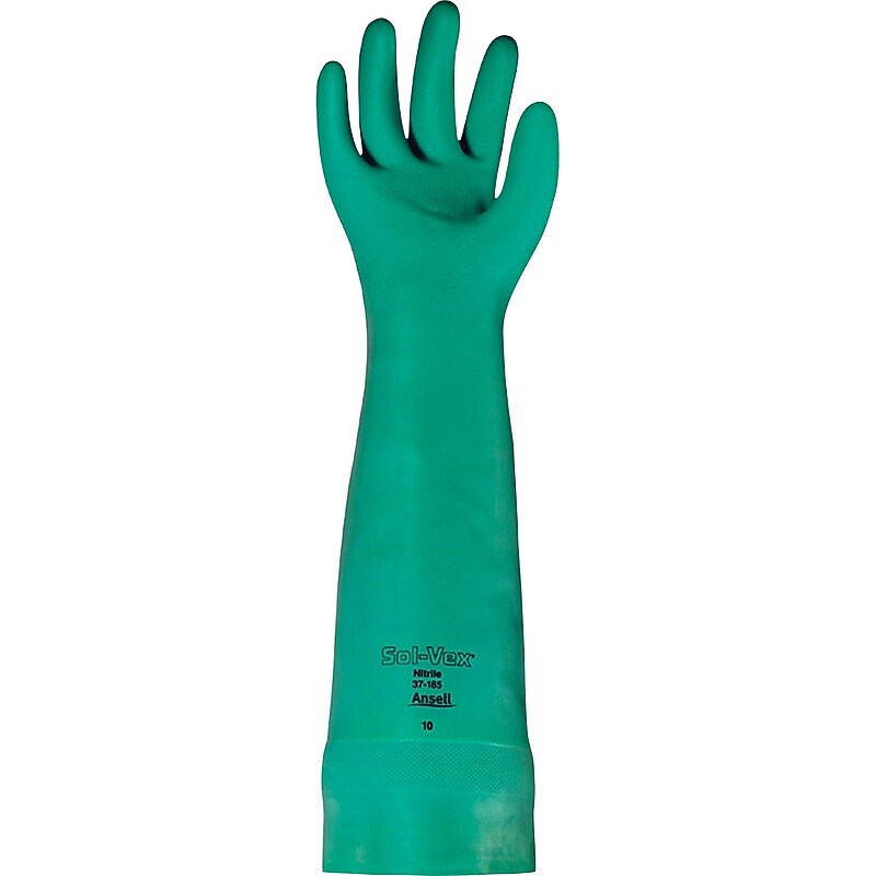 Ansell Sol-Vex Nitrile Coated Chemical Resistant Gloves, Large, Green, 12/Pairs (37-185-9) image 1