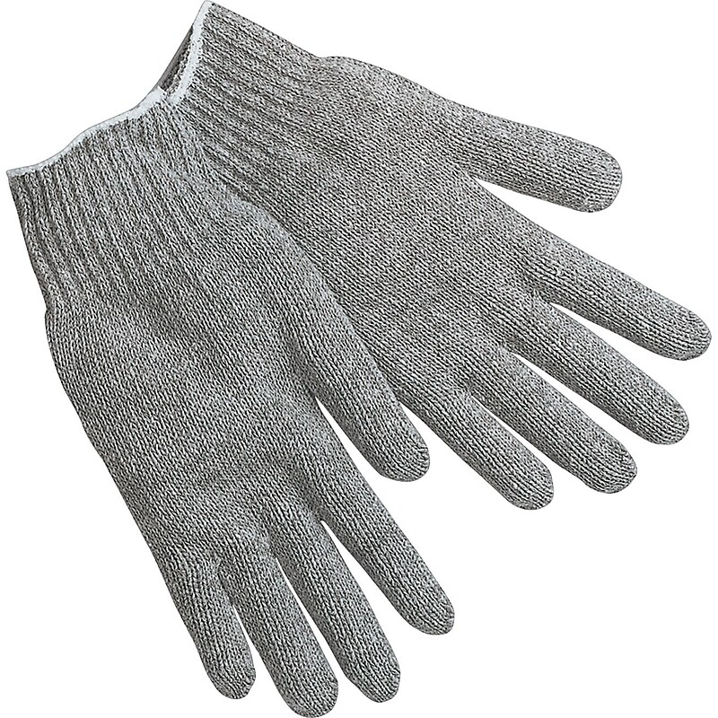Memphis Gloves® String Knit Gloves, Cotton/Polyester, Hemmed Cuff, L Size, Grey, 12 Pair image 1