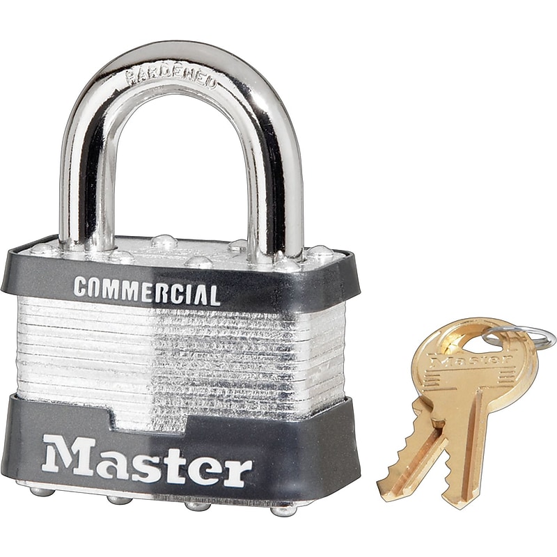 Master Lock® Tumbler Padlocks, 4 Pin, Laminated Steel, Keyed Different, 4/Box image 1