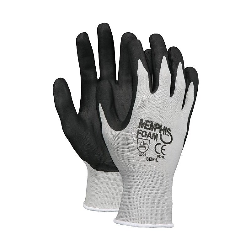 Memphis Economy Foam Nitrile Gloves, Medium, Gray/Black, 12 Pairs per Pack image 1