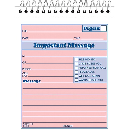 TOPS Phone Message Pad, 41/4" x 51/2", White/Canary, 50 Sheets/Pad