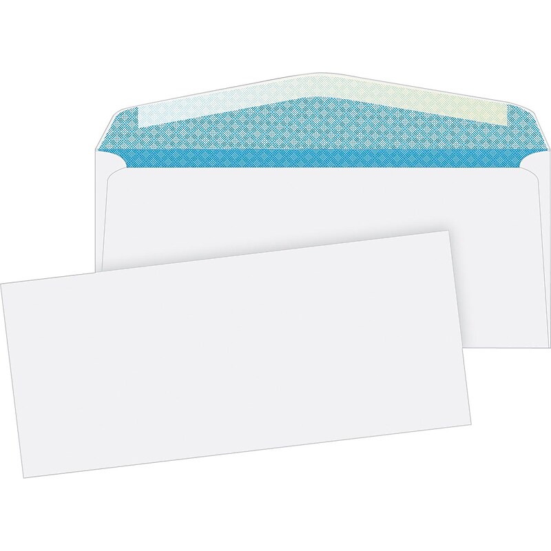 Quality Park Flap-Stik V-Flap Security Tinted #10 Business Envelope, 4 1/2" x 9 1/2", White, 500/Box (90030) image 1