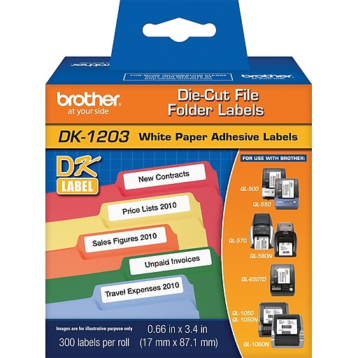 300 Labels per Roll for Use with QL Label Printers 3 Rolls Brother Genuine DK-1203 Die-Cut File Folder Labels 
