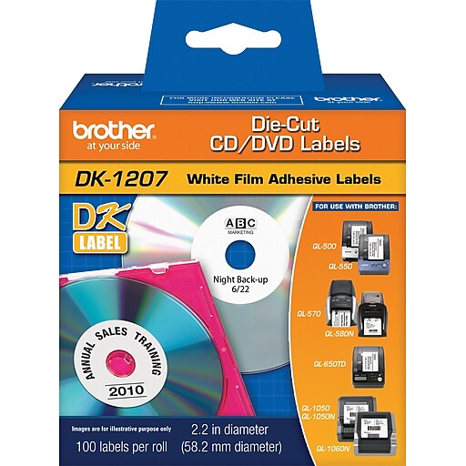 Brother DK1207 Label Maker Tape, 21/5"W, White, Roll Staples