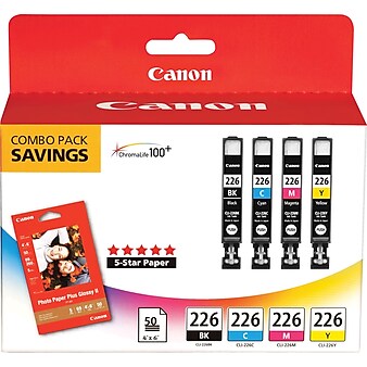 Canon CLI-226 Black/Cyan/Magenta/Yellow Standard Yield Ink Cartridge, 4/Pack (4546B007)