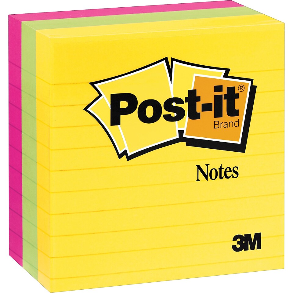Post it 4 x 4 Line Ruled Ultra Colors Notes, 3 Pads/Pack