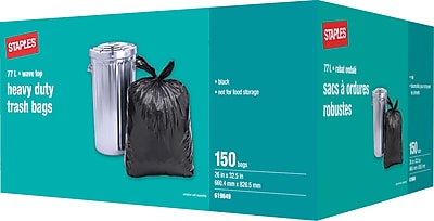 Staples® Heavy-Duty Garbage Bags, Black, 26 x 32-1/2, 150-Pack