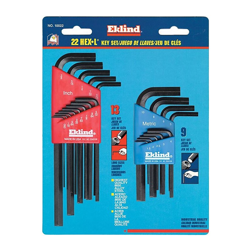 Eklind® Tool Hex-L® 22 Pieces Long Arm Hex Key Set, 0.050 - 3/8", 1.5 - 10 mm image 1