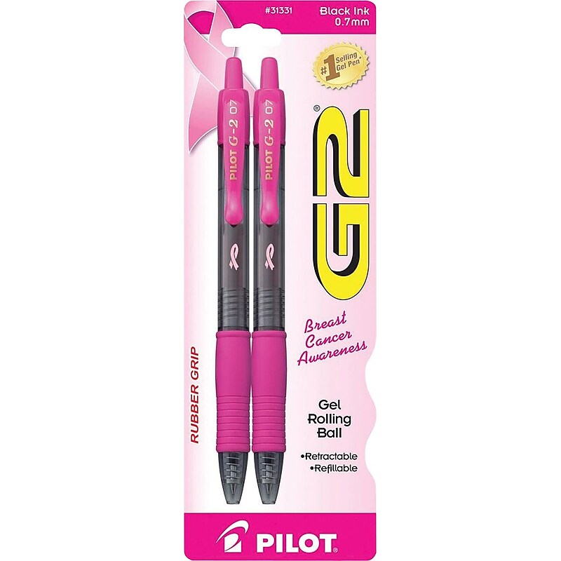 Pilot G2 BCA Retractable Gel Pens, Fine Point, Black Ink, 2/Pack (31331) image 1