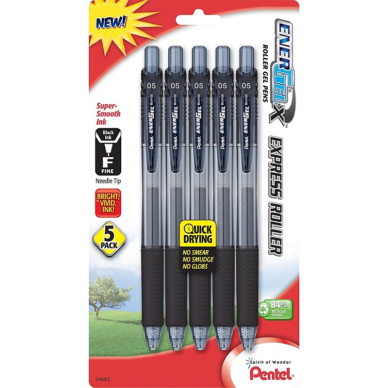 Pentel Roller Ball Pen, 0.5mm, Black Ink (BLN105BPS5A) image 1