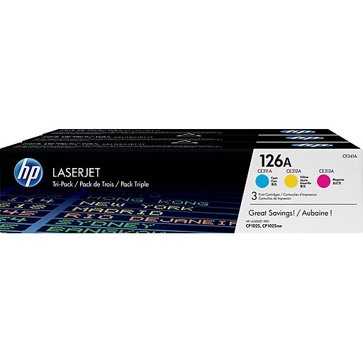 HP 126A Cyan/Magenta/Yellow Standard Yield Toner Cartridge, 3/Pack (CF341A) Staples