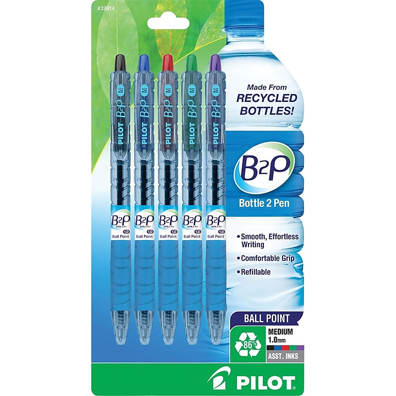 Pilot B2P Bottle 2 Pen Retractable Ballpoint Pens, Medium Point, Assorted Ink, 5/Pack (32814) image 1