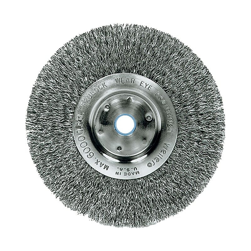 Trulock™ 8 in (OD) 3/4 in (W) Face Narrow-Face Crimped Wire Wheel Brush, 0.014 in Wire, Steel image 1