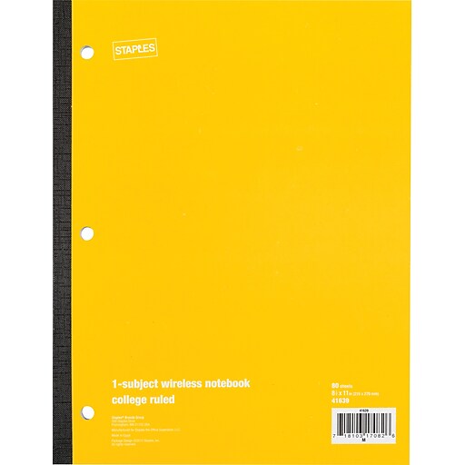 Staples® Wireless Notebook, College Ruled, 81/2" x 11", 80 Sheets