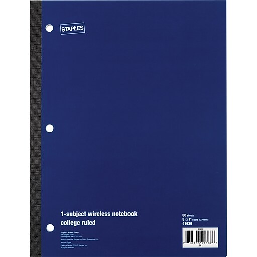 Staples® Wireless Notebook, College Ruled, 81/2" x 11", 80 Sheets