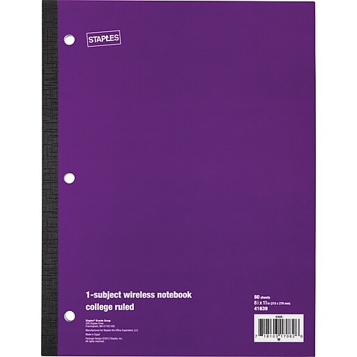 Staples® Wireless Notebook, College Ruled, 81/2" x 11", 80 Sheets Staples