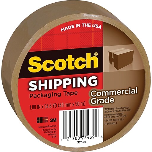 Scotch Commercial Grade Shipping Packing Tape, 1.88" x 54.6 yds, Tan, 1