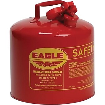 Eagle Galvanized Steel Type I Safety Can, UL/ULC, Red, 12.25"(Dia.) x 13.5"(H), 5 gal., 1 Each