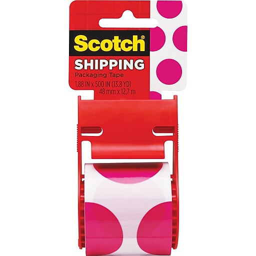 Scotch® Decorative Shipping Packing Tape, 1.88" x 13.8 yds., Pink Polka