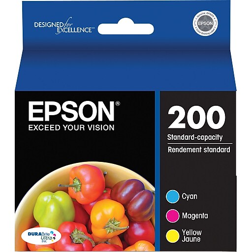 Epson T200 Cyan/Magenta/Yellow Standard Yield Ink Cartridge, 3/Pack
