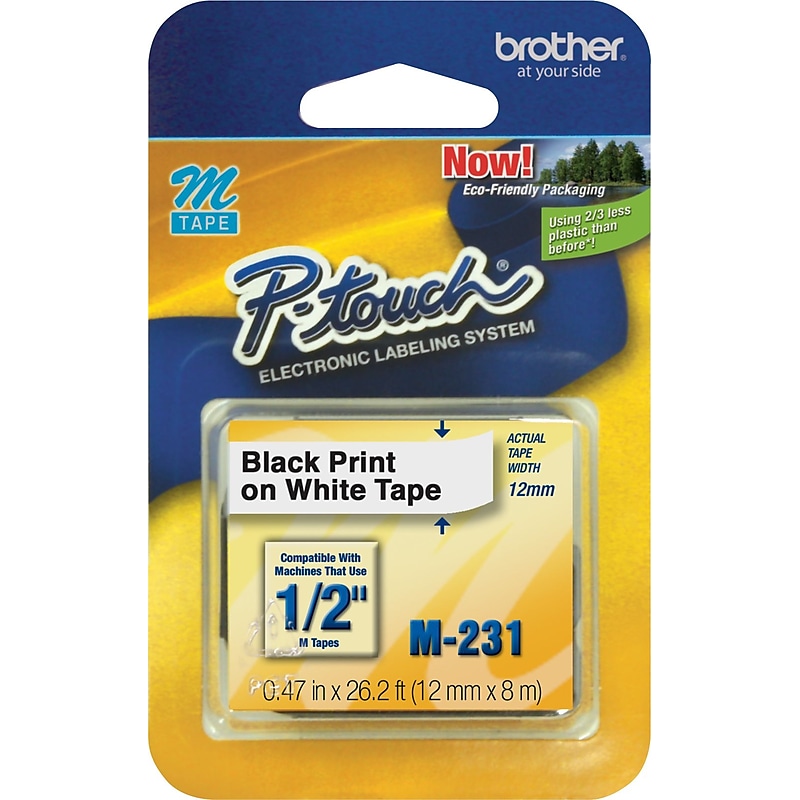 Brother P-touch M-231 Label Maker Tape, 1/2" x 26-2/10', Black on White (M-231) image 1