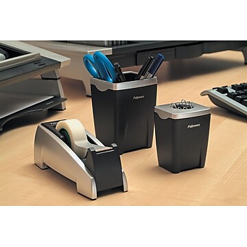 Fellowes® Office Suites™ Paper Clip Cup, Black/Silver, 3-1/4"H x 2-4/9"W x 2-1/5"D (8032801)
