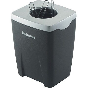 Fellowes® Office Suites™ Paper Clip Cup, Black/Silver, 3-1/4"H x 2-4/9"W x 2-1/5"D (8032801)