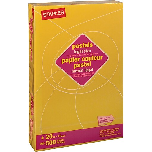 Staples® Pastels Colored Copy Paper, 8.5" x 14", Goldenrod, 500 Sheets