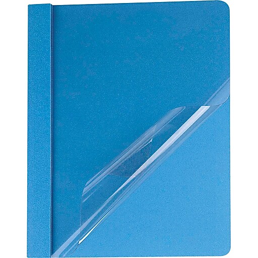 Shop Staples for DN PUSH Clear Front Report Cover, Tang Fasteners, Letter Size, Light Blue, 25/Box