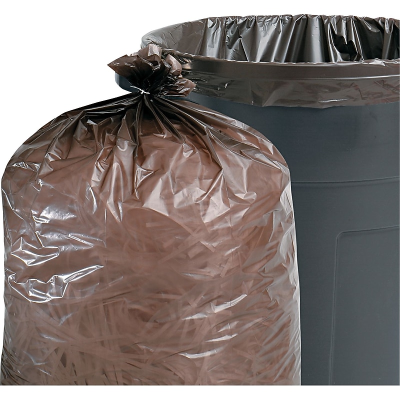 Stout Total Recycled Content Trash Bags, 60 Gallon, 1.5 Mil, 43" x 49", Brown, 100/Ct image 1