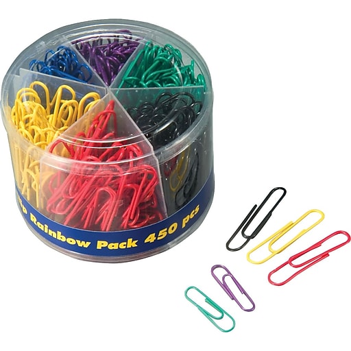Officemate Plastic Coated Paper Clips, Assorted Sizes, Assorted Colors