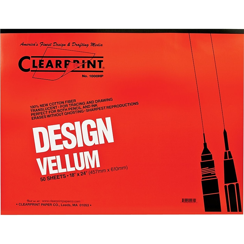 Chartpak® Clearprint® Design Vellum Paper, Translucent, 24"(W) x 18"(L), 50 Sheets image 1