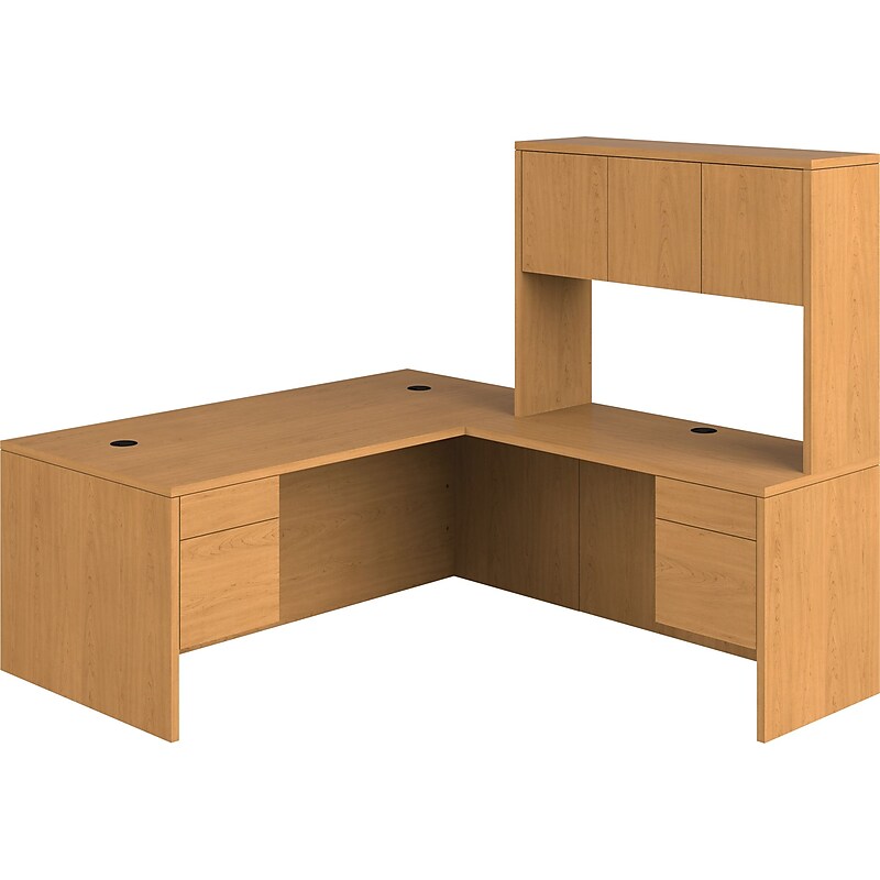 HON 10500 Series L-Shaped Office Desk w/ Hutch, 72"W, Harvest image 1