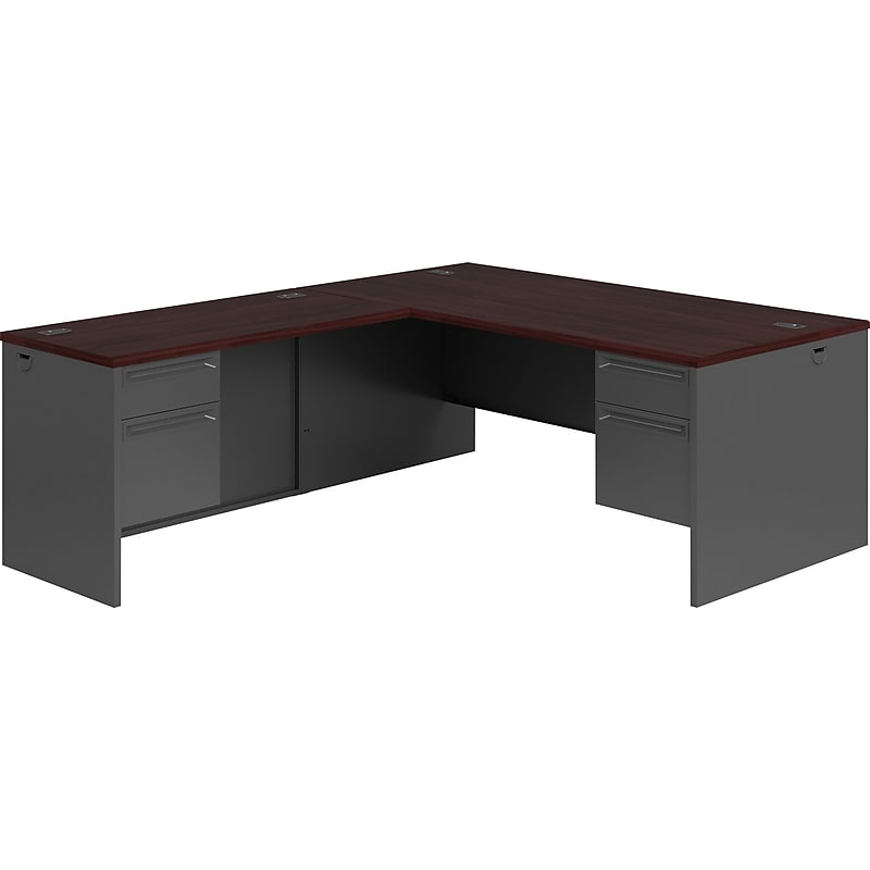 HON 38000 Series L-Shaped Office Desk, Mahogany/Charcoal (HON38LR7284NS) image 1