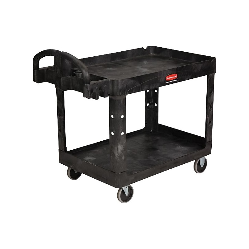 Rubbermaid Heavy Duty 2-Shelf Plastic/Poly Mobile Utility Cart with Lockable Wheels, Black (FG452088BLA) image 1