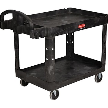 Rubbermaid Heavy-Duty 2-Shelf Plastic Utility Cart with Lipped Shelf, Black (FG452088BLA)